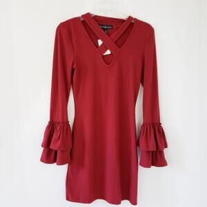 NEW Derek Heart Maroon Red Dress Ruffle Sleeveless, Valentines, Statement Sleeve